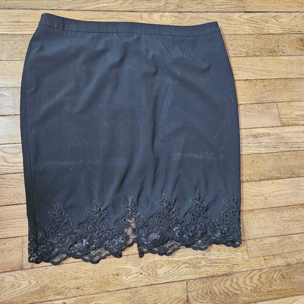 Lane Bryant Black Straight Lined Skirt with Lace and Sequin Trim Women's Size 24